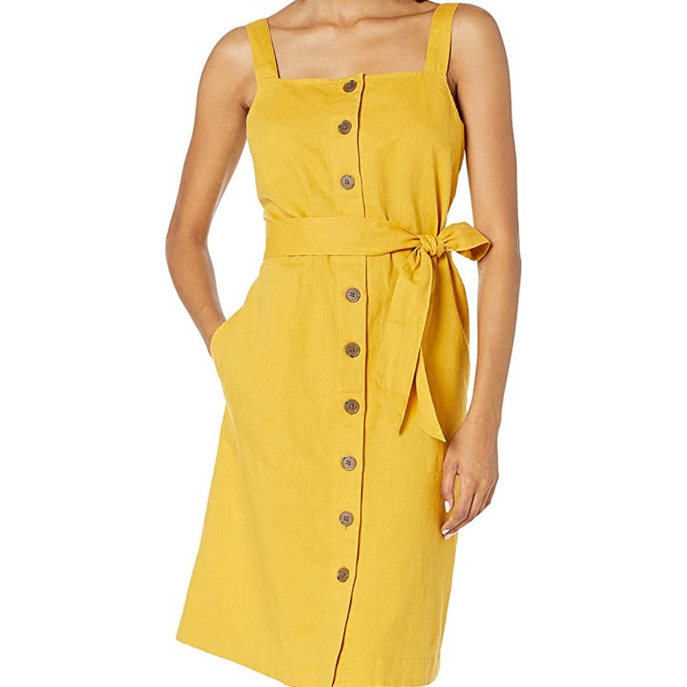 Washed Linen Blend Apron Dress with Pockets